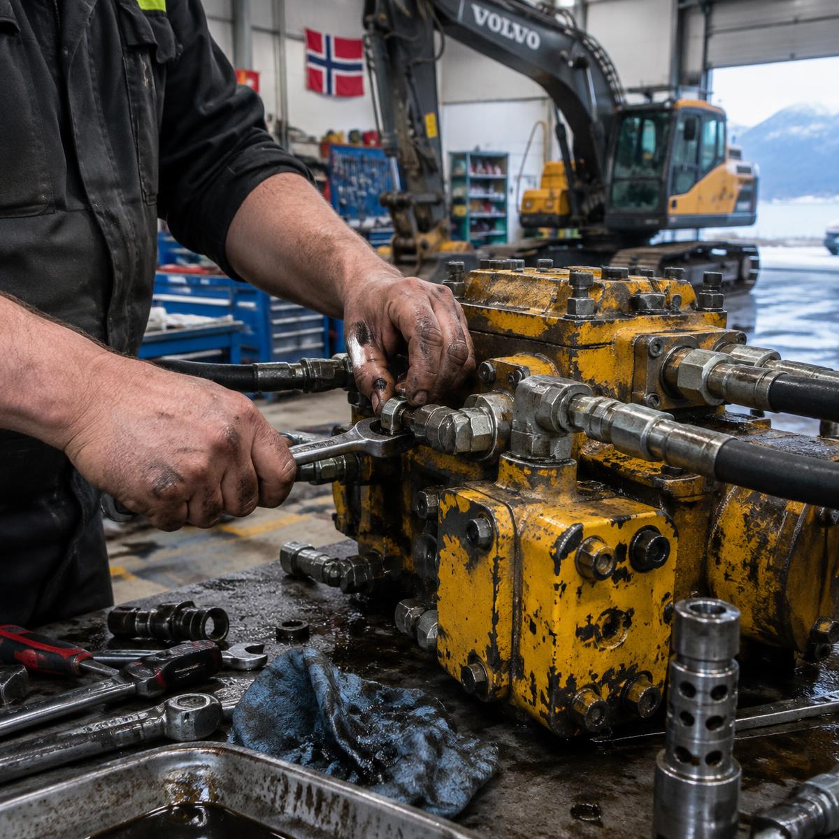 Mekaniker reparerer hydraulikk